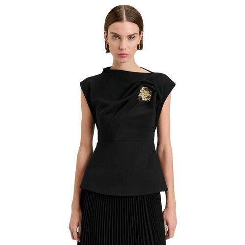 Veronika Maine Stretch Crepe Flower Brooch Top